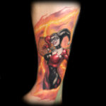 Harley Quinn color portrait tattoo