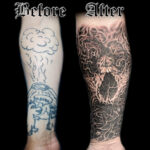 cat skull cover up tattoo