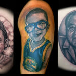 black and grey portrait tattoo