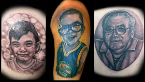 black and grey portrait tattoo