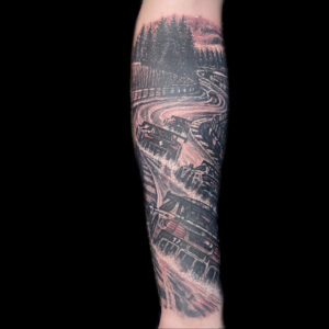 cars race black and grey realism tattoo
