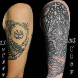 realism wolf cover-up tattoo